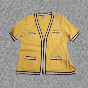 Misook Yellow Cardigan with Black and White Trim
